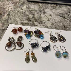 Lot Of 7 Pretty Costume Earrings - Variety Dangle Drop Mostly Beaded / Bead